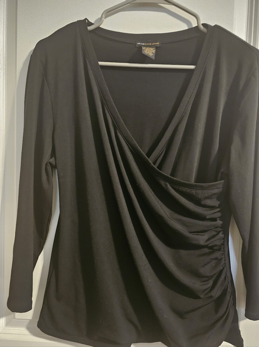 Grace Elements Black Draped Ruched Long Sleeve Top
